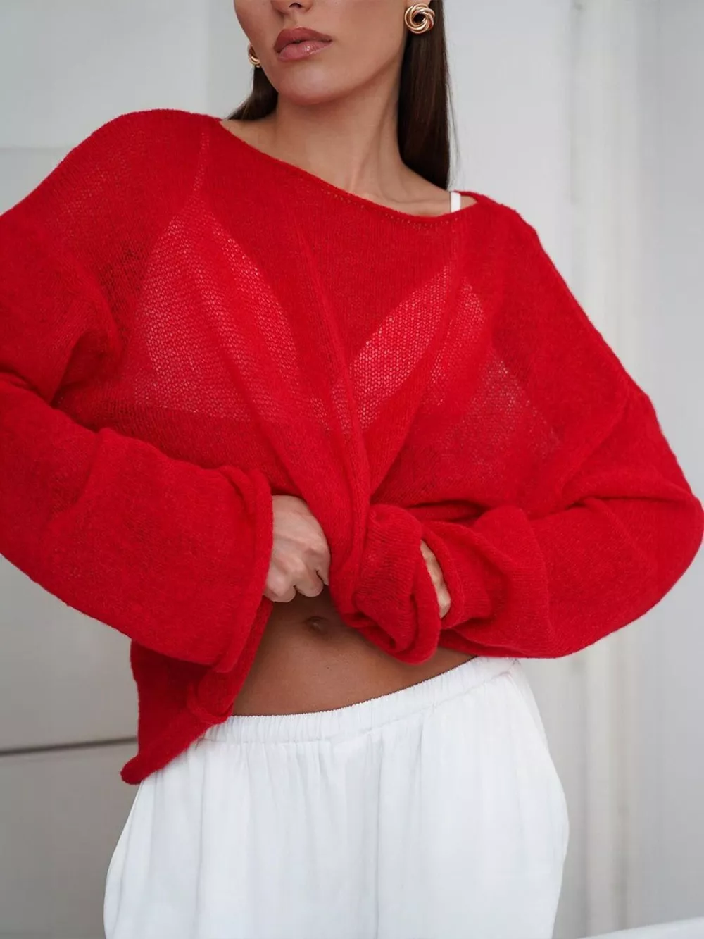 Boat Neck Dropped Shoulder Sweater, image 12