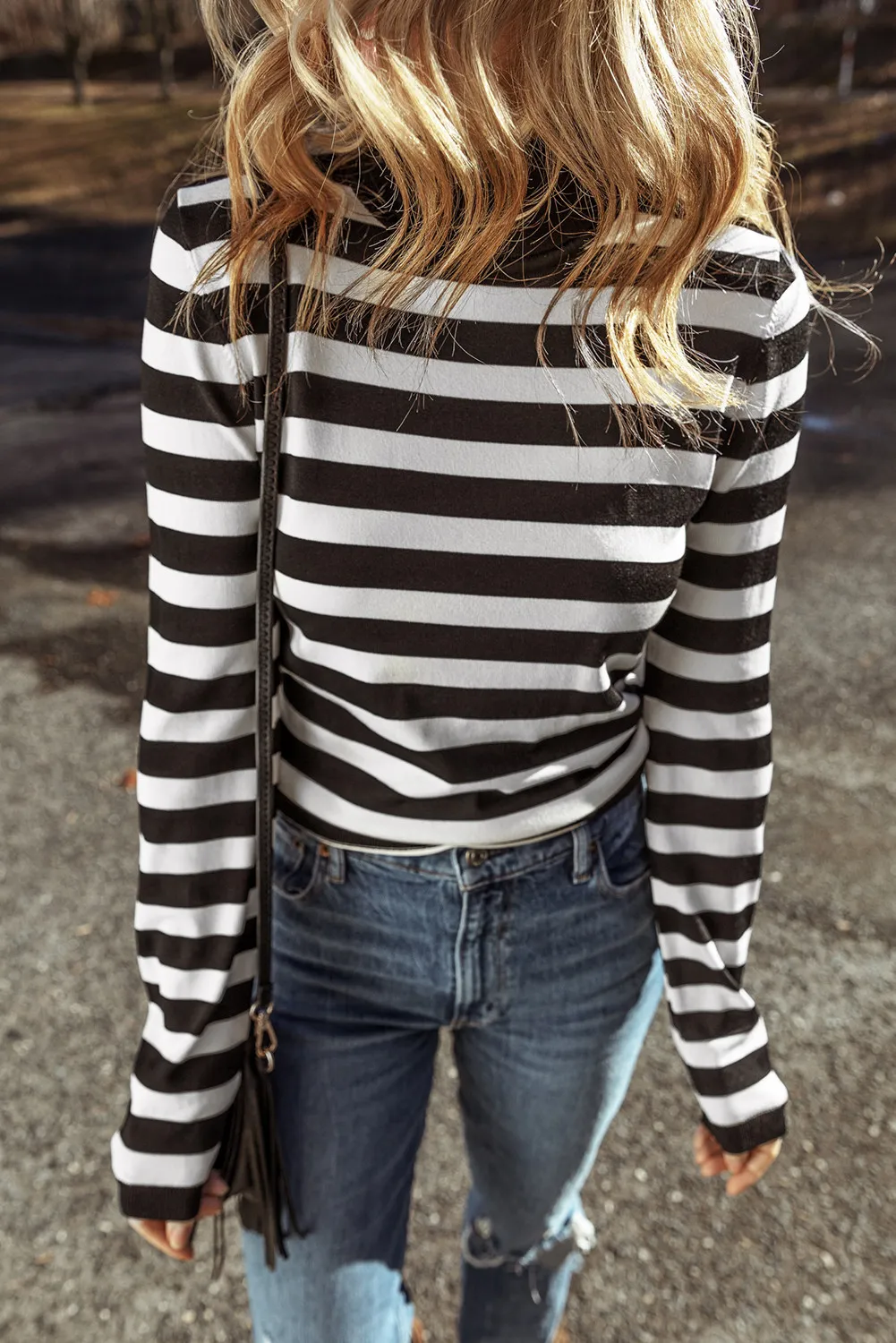 Striped Turtleneck Long Sleeve Knit Top, image 2