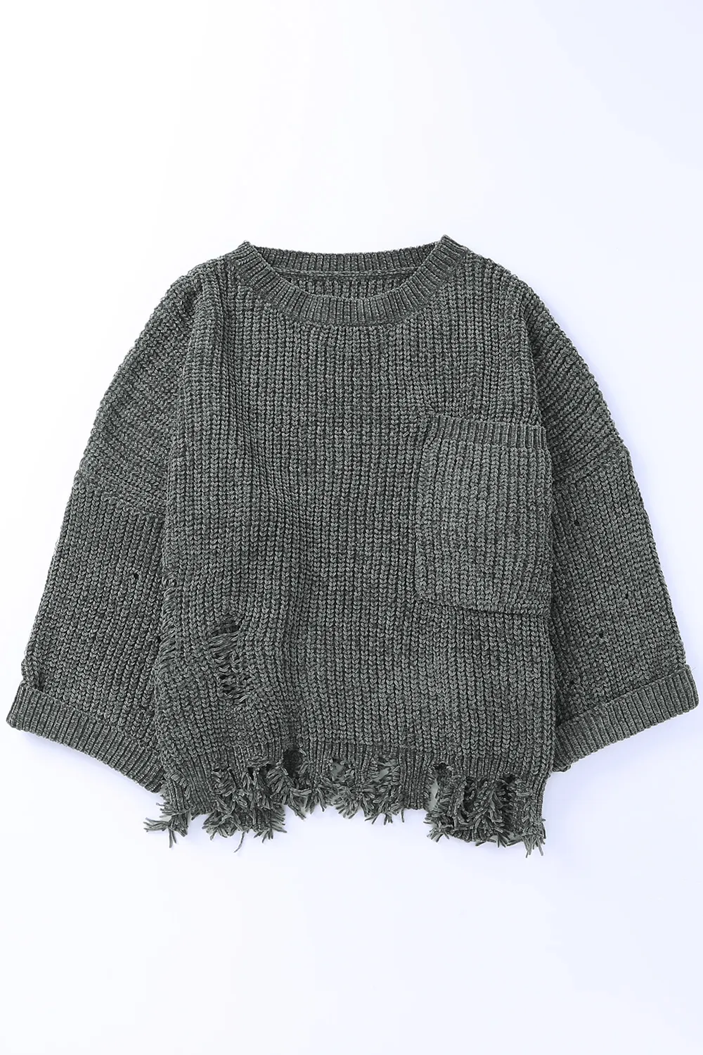 Distressed Round Neck Drop Shoulder Sweater, image 5