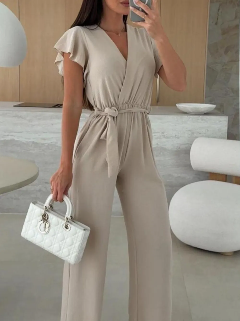 Tied Ruffled Wide Leg Jumpsuit, image 4