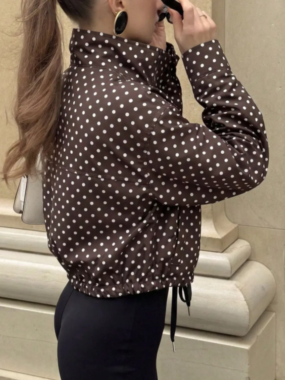 Polka Dot Zip Up Casual Jacket, image 6