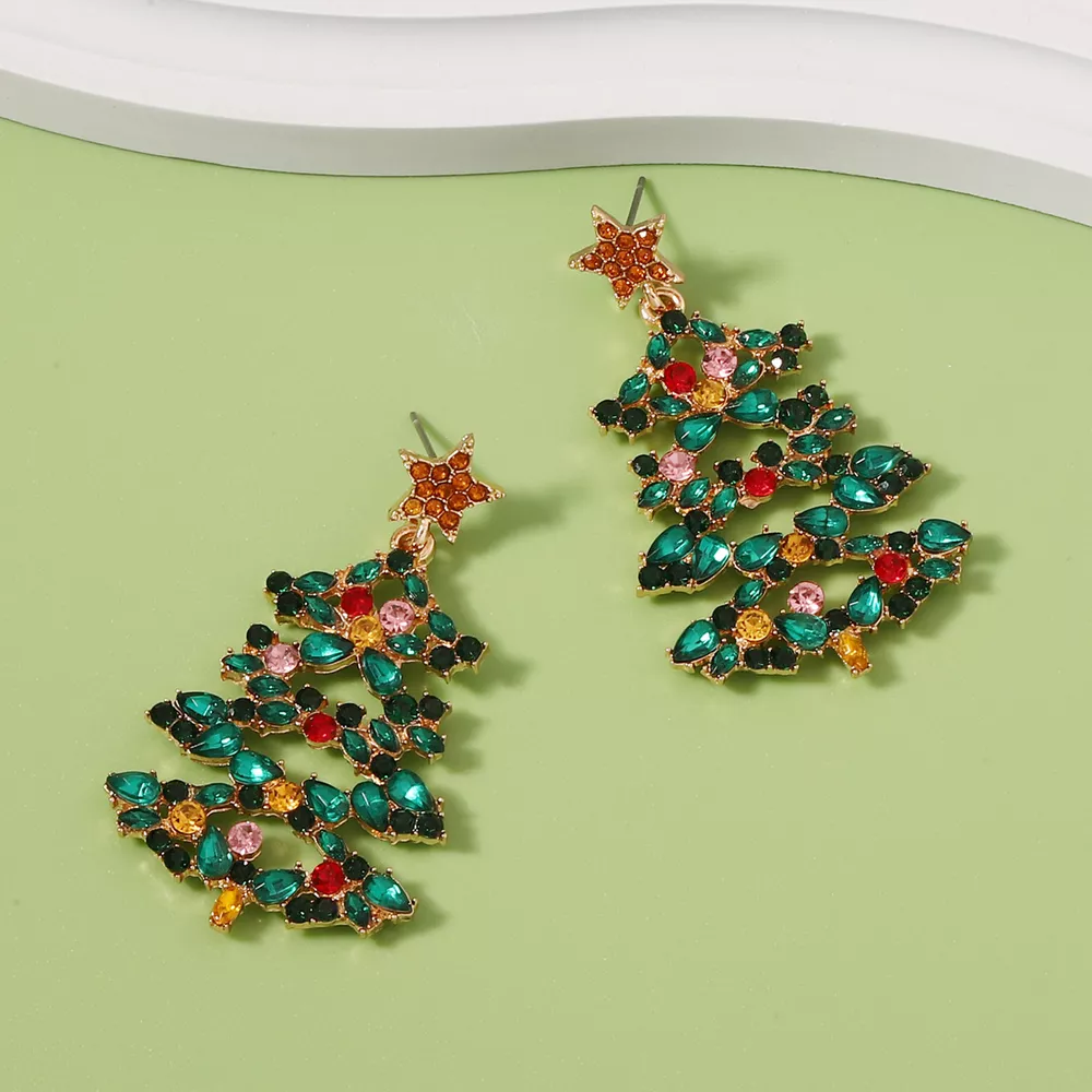 Christmas Tree Earrings with Rhinestones, image 9