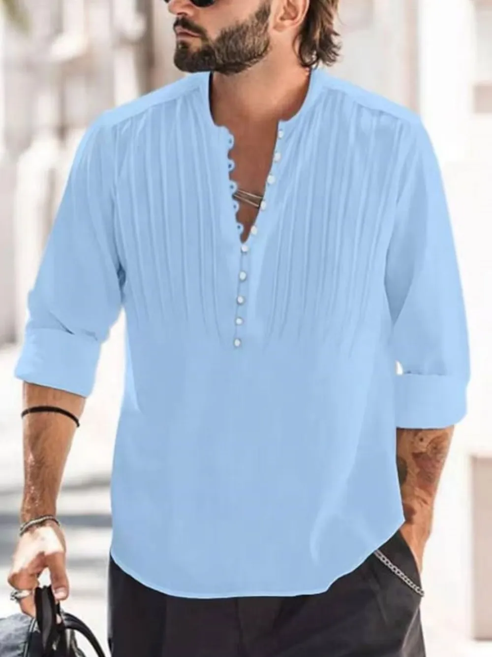 Men's Full Size Button Detail Long Sleeve Polo Plus Size, image 7