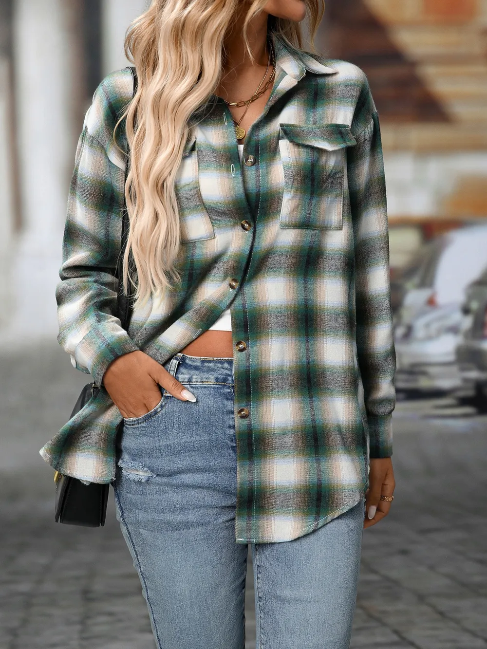 Oversized Plaid Button-Up Shirt, image 9