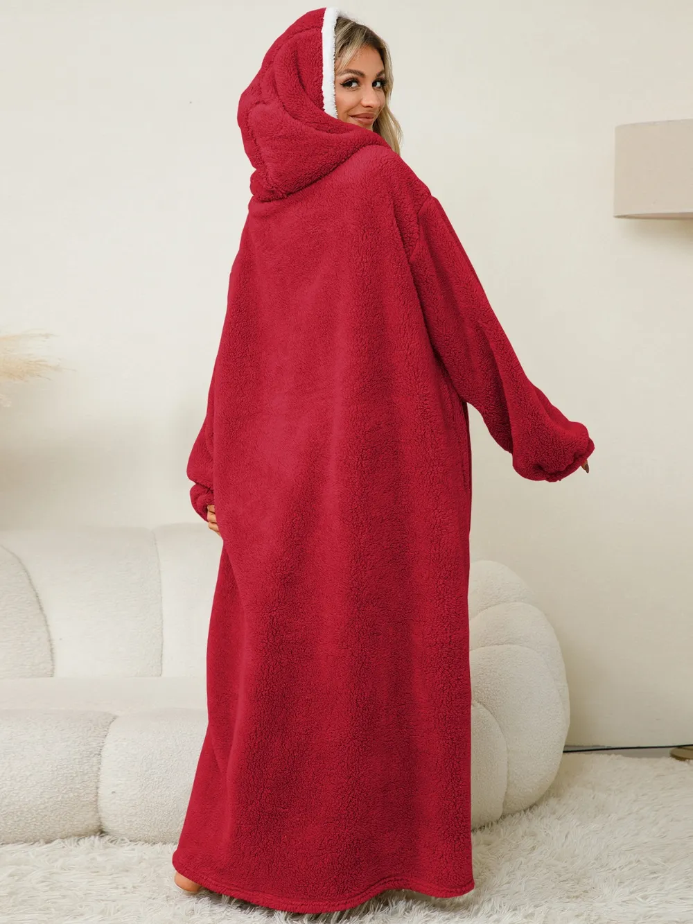 Pocketed Contrast Long Sleeve Hooded Lounge Dress, image 7