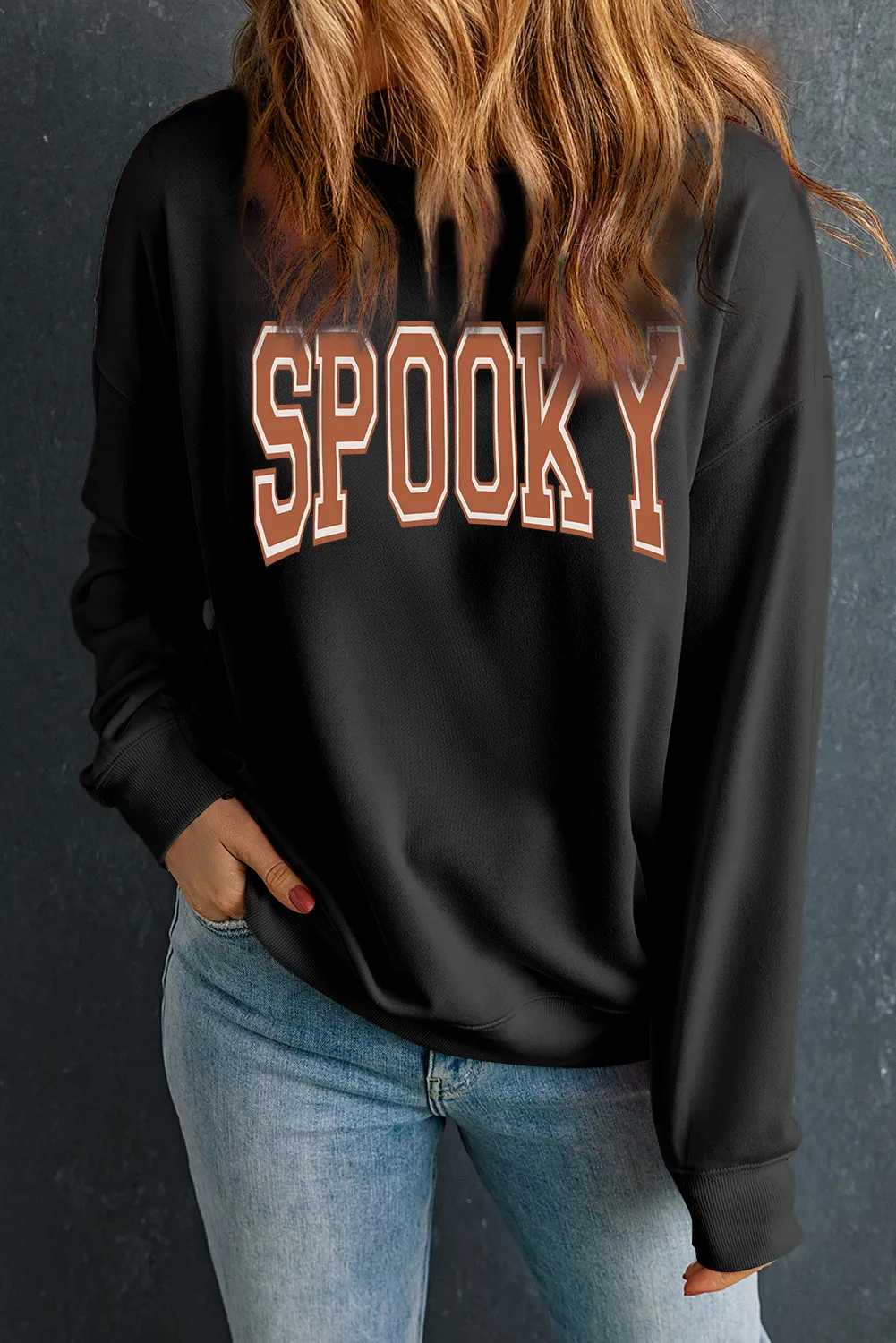 SPOOKY Round Neck Long Sleeve Sweatshirt, image 2