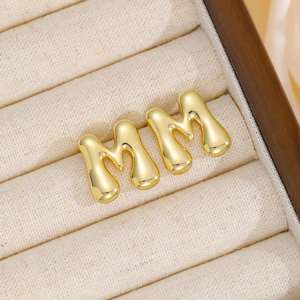 18K Gold-Plated Bubble Letter Stud Earrings, image 5