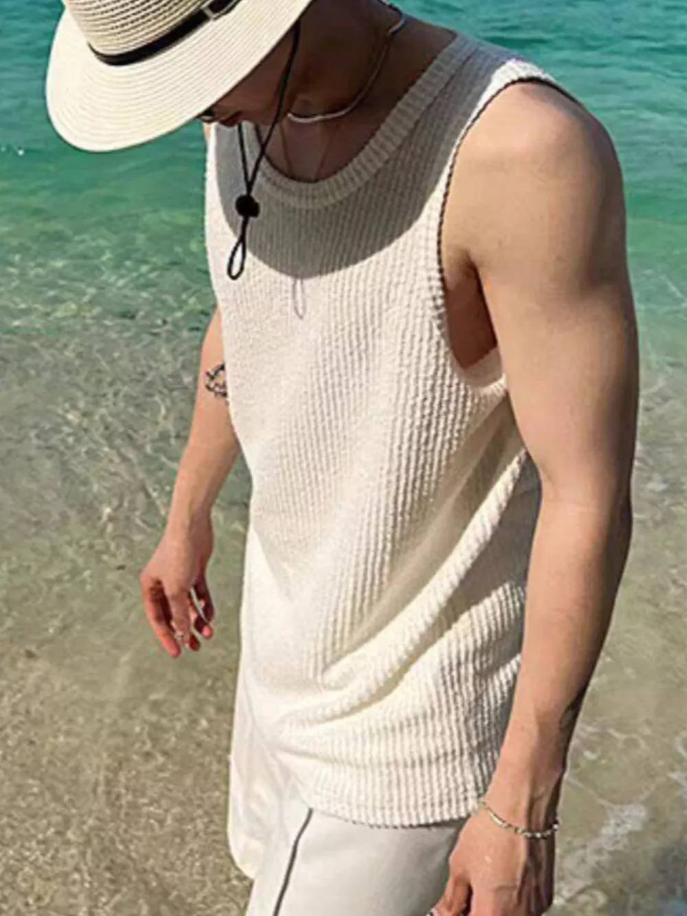 Men's Plus Size Textured Knit Sleeveless Tank Top, image 3