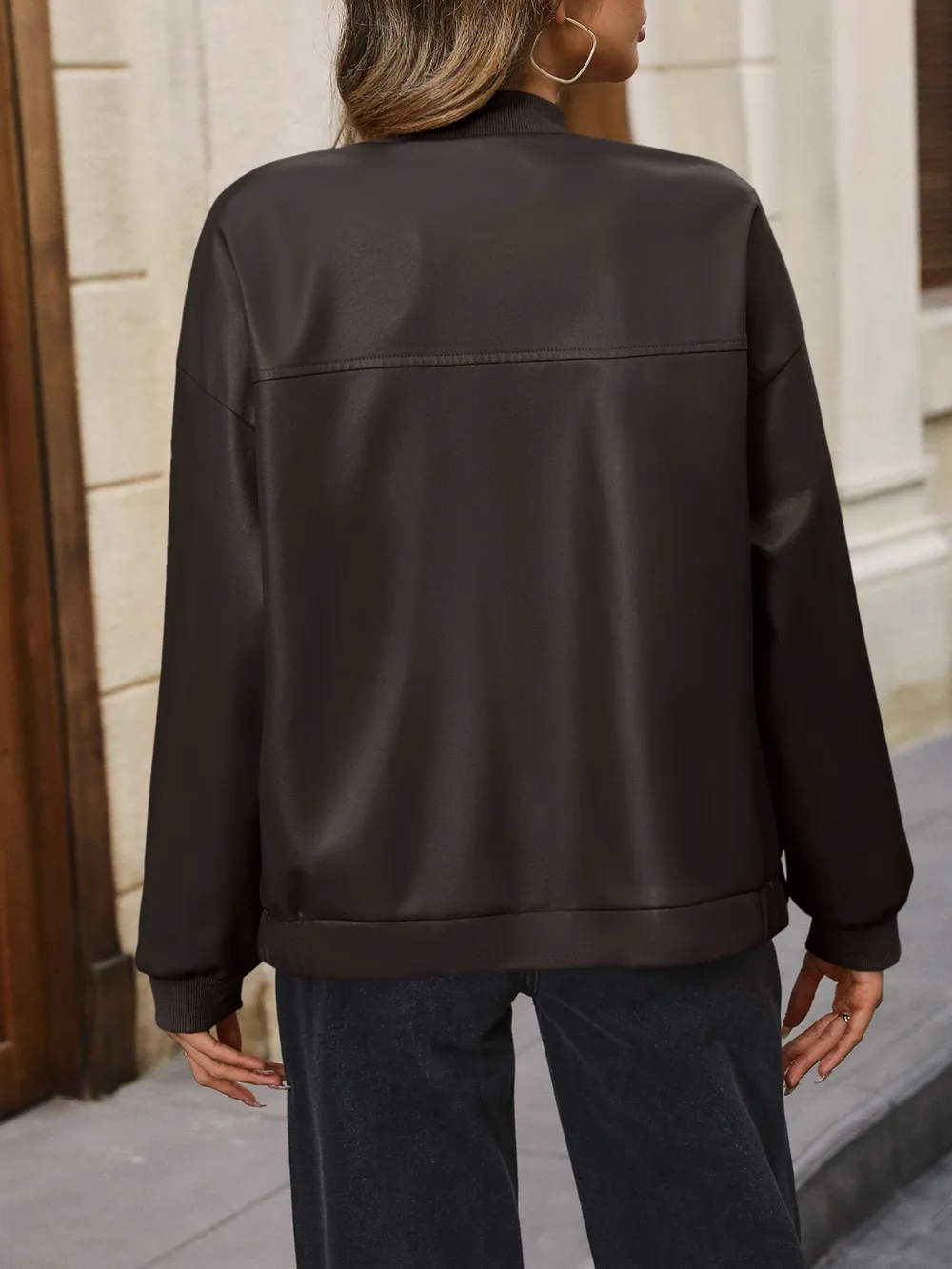 Zip Up Baseball Collar Dropped Shoulder Jacket, image 12