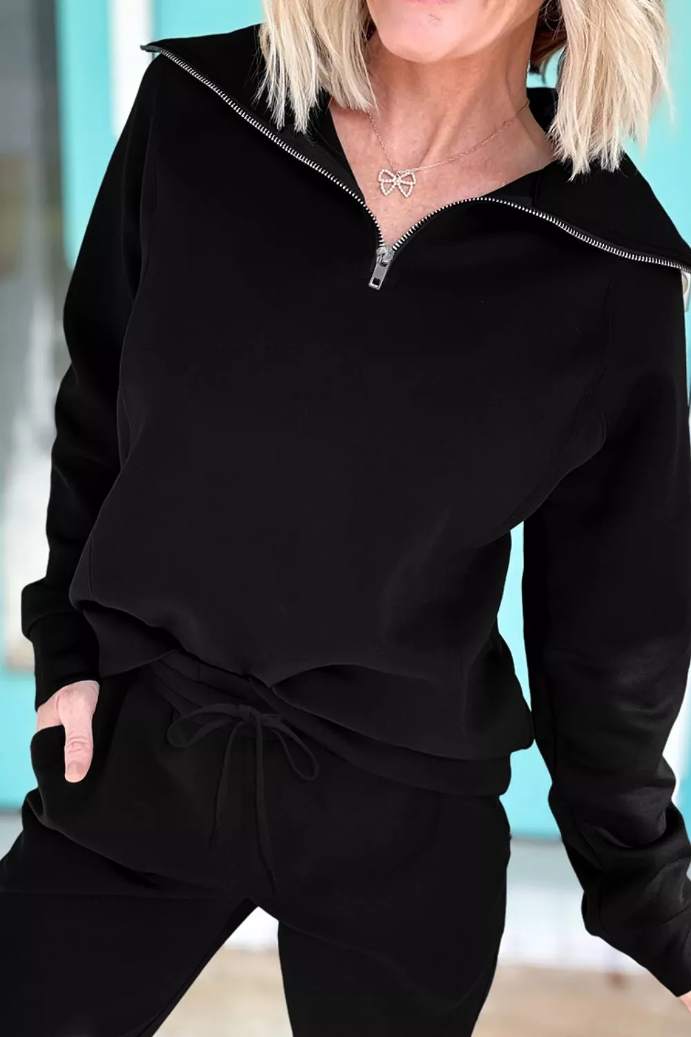 Relaxed Fit Zip Collar Top and Pants Set, image 3