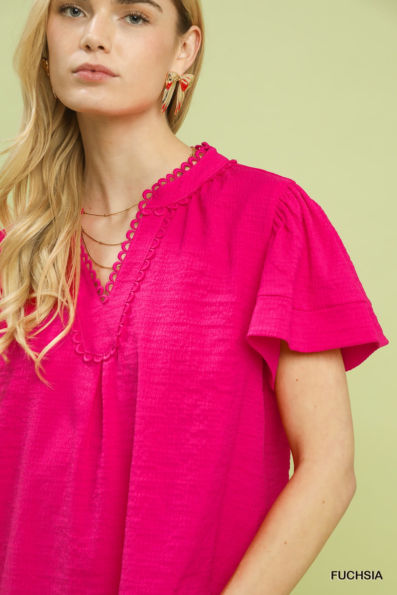 Seersucker Short Sleeve Top with Lace Trim, image 3
