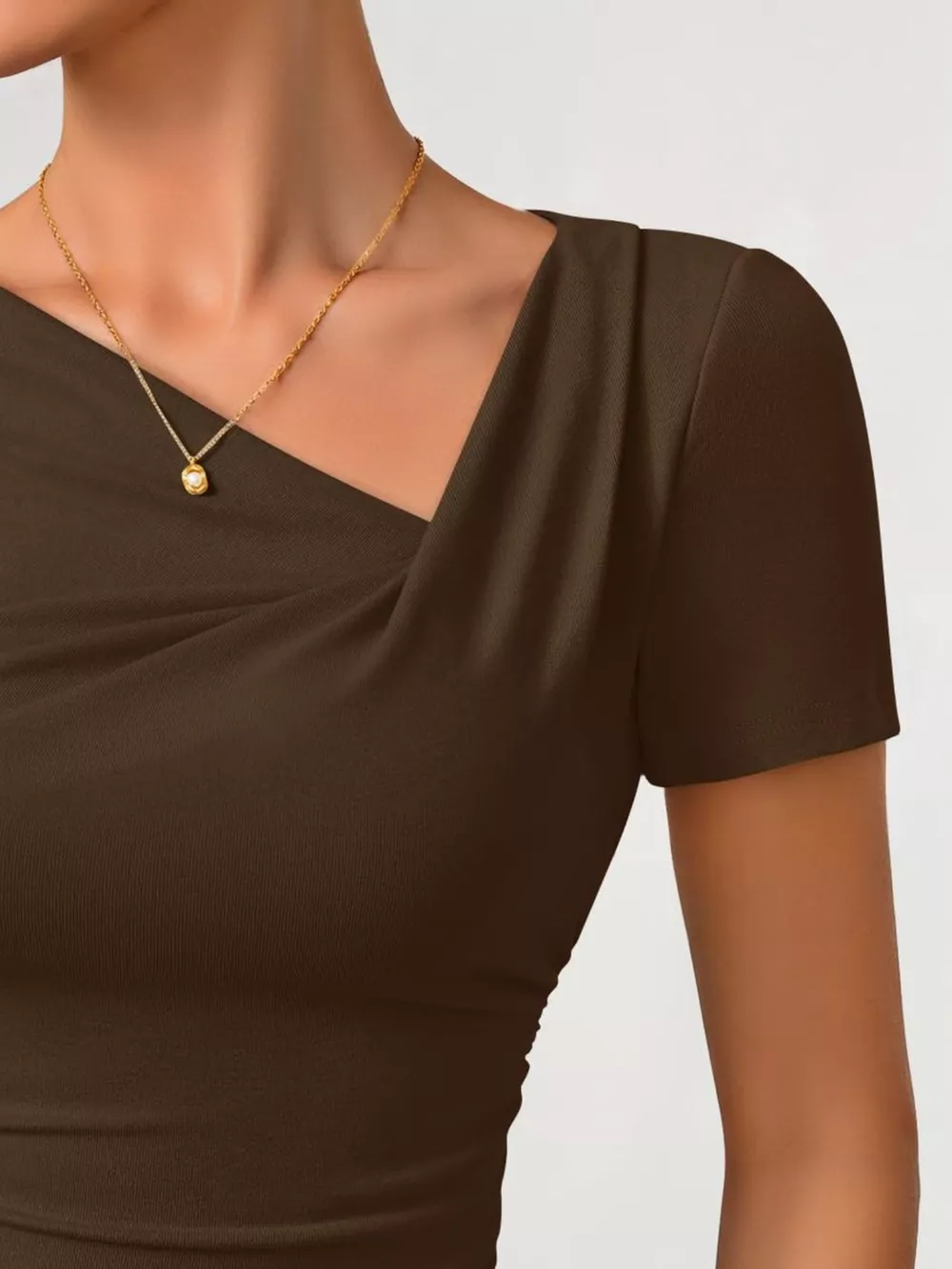 Asymmetrical Neckline Fitted T-Shirt, image 25