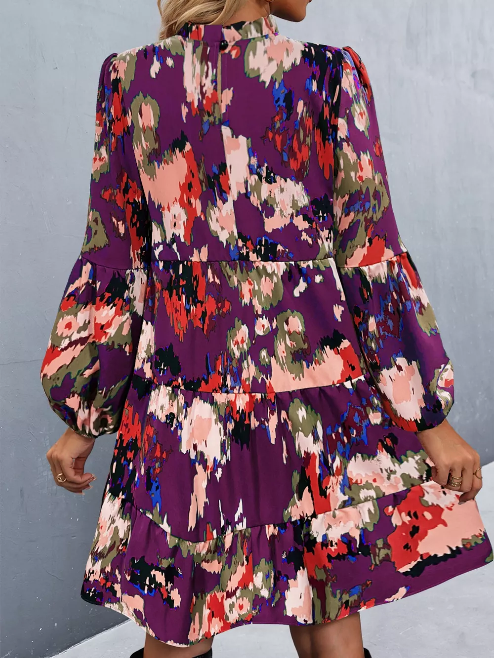 Printed Balloon Sleeve Mini Dress, image 7