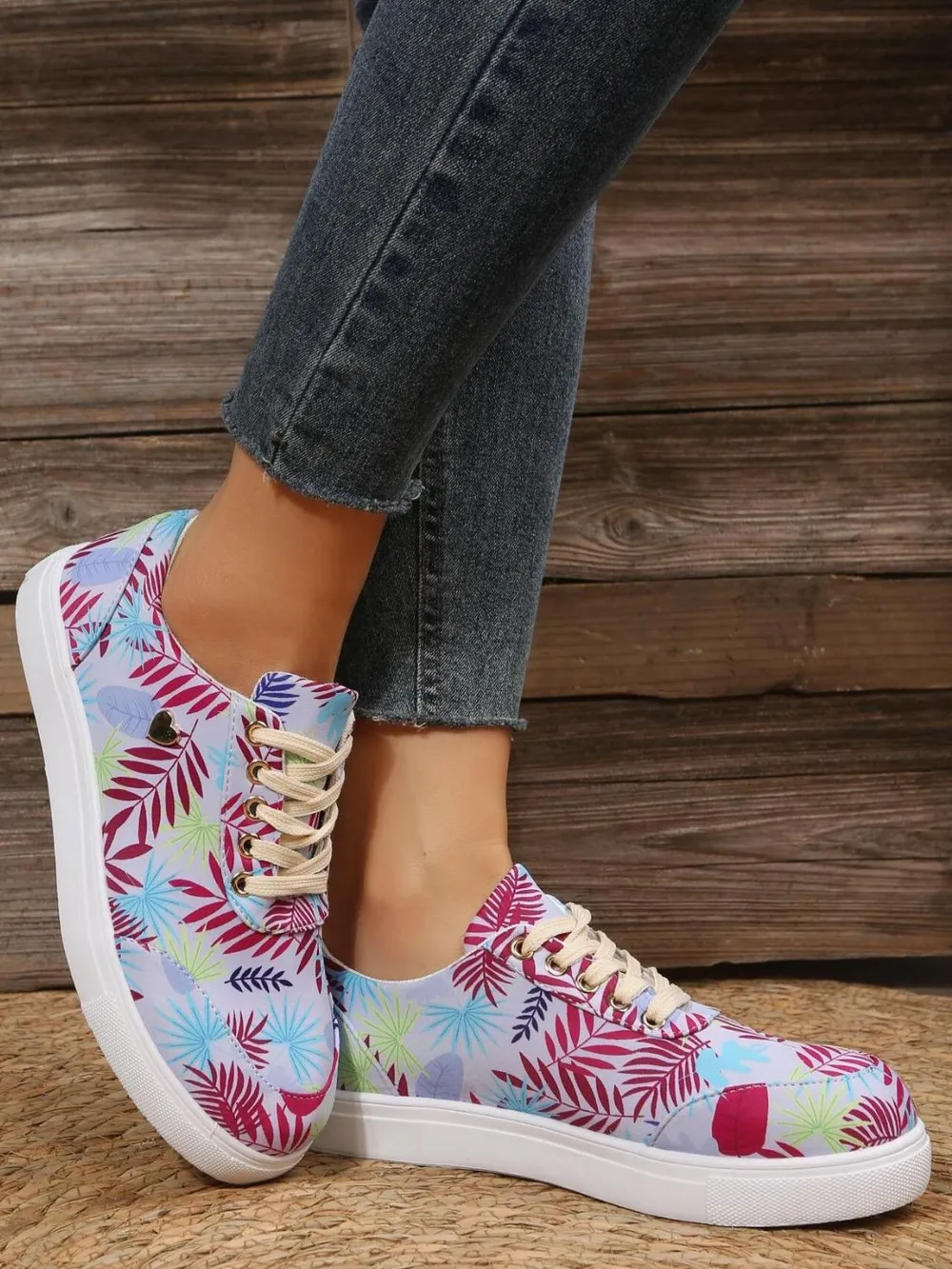 Tropical Leaf Print Canvas Sneakers, image 8