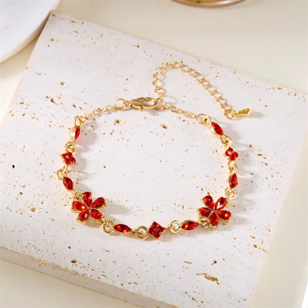 18K Gold-Plated Rhinestone Flower Bracelet, image 3