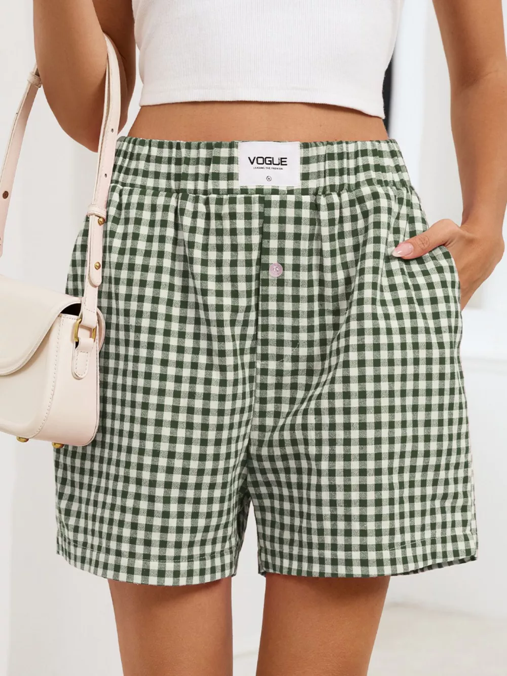 Gingham Elastic Waist Casual Shorts, image 8