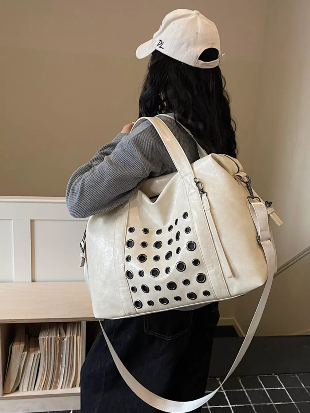 Chic Eyelet Embellished Crossbody Travel Bag, image 3