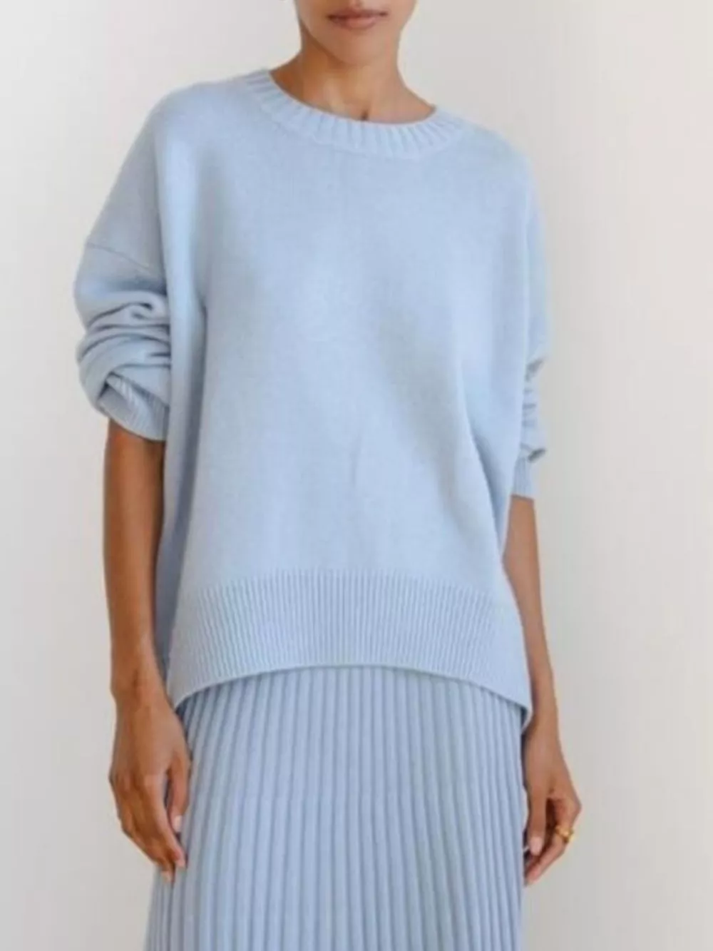 Ribbed Hem Round Neck Sweater, image 7