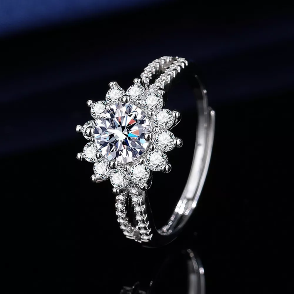 1 Carat Moissanite 925 Sterling Silver Flower Ring, image 2