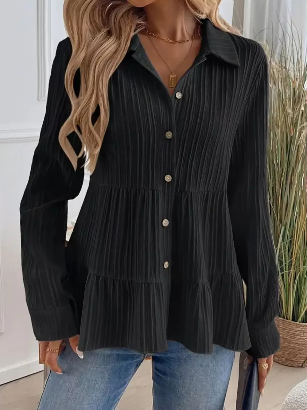 Button-Down Long Sleeve Tiered Shirt, image 20