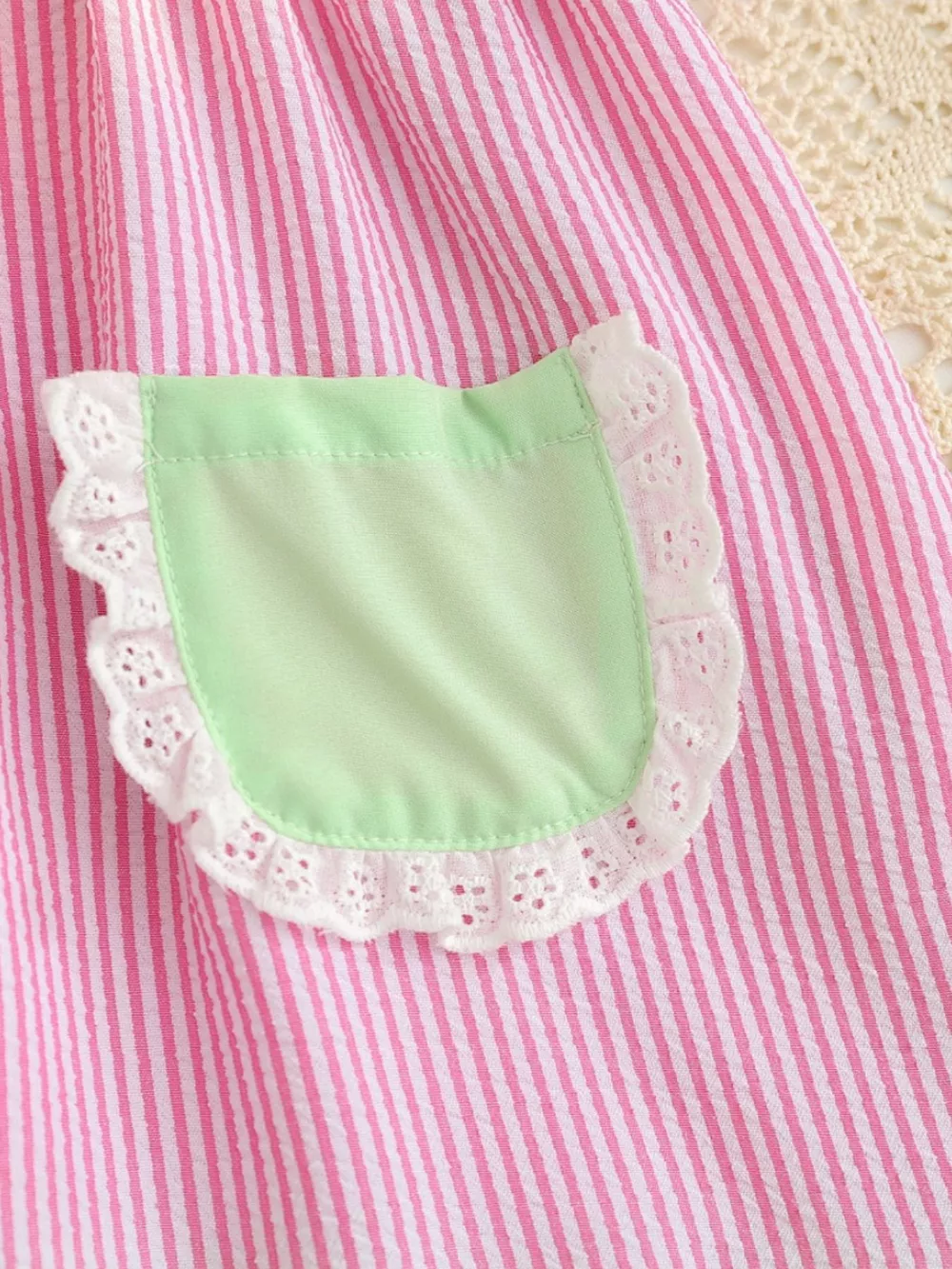 Children's Fruit Embroidered Striped Short Sleeve Dress, image 4