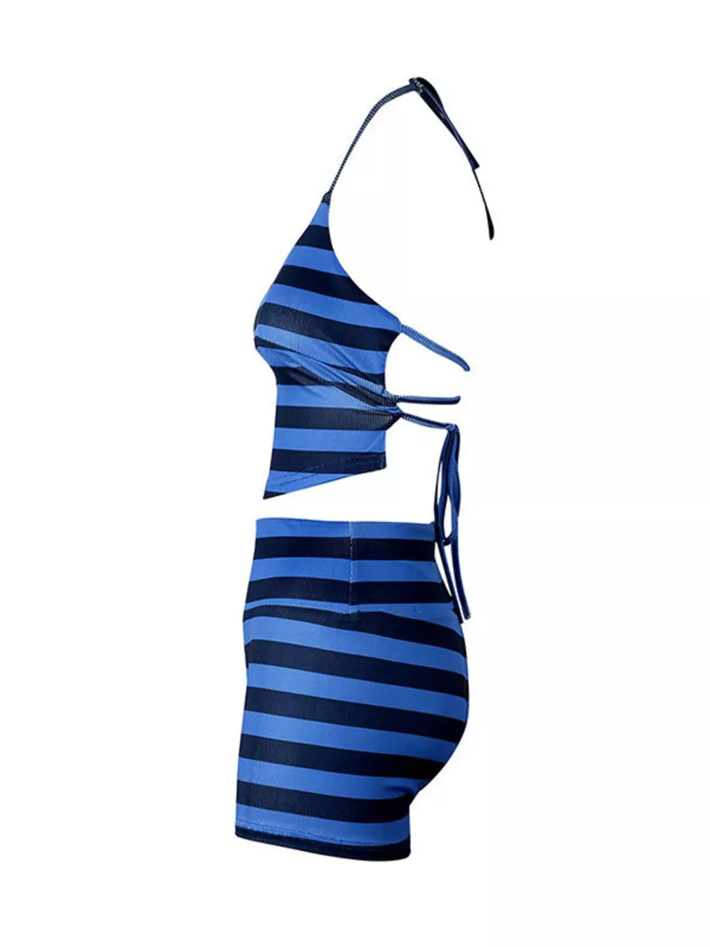 Striped Halter Neck Top and Shorts Set, image 3