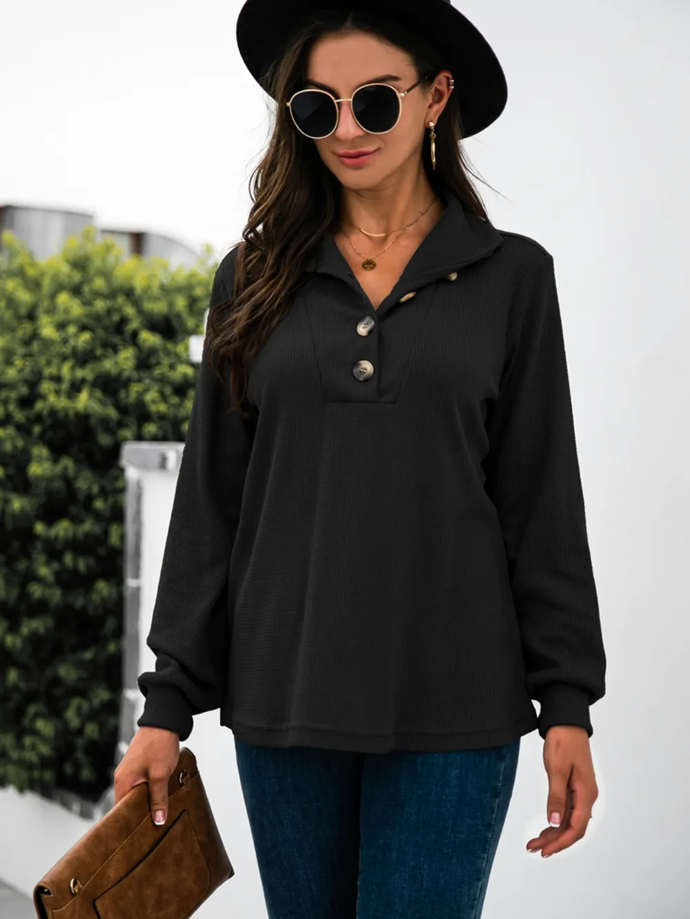 Half Button Long Sleeve T-Shirt, image 13