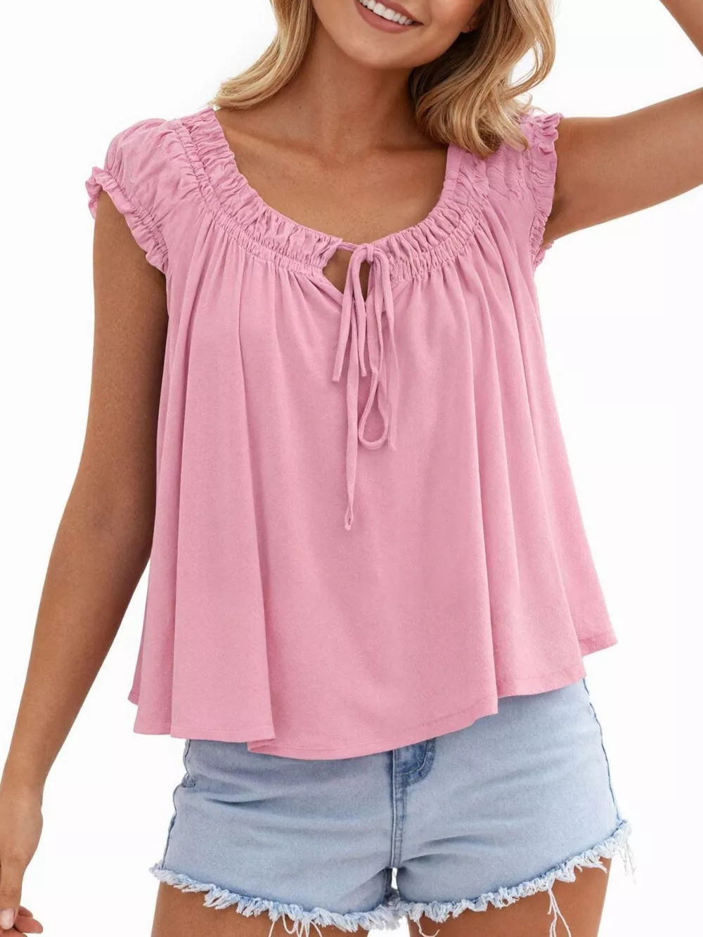 Tie Front Solid Color Blouse, image 8