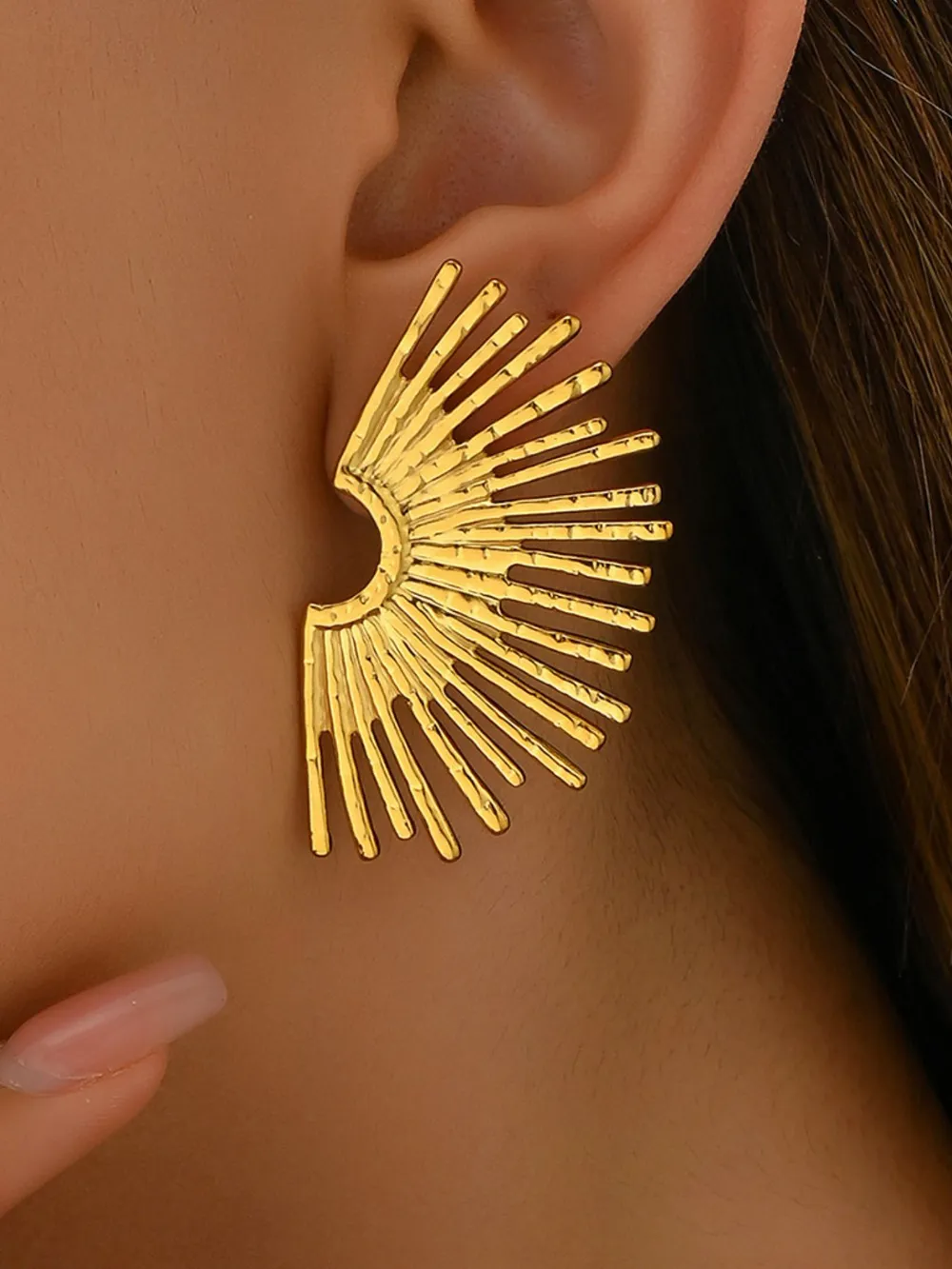 18K Gold-Plated Stainless Steel Sunburst Earrings, image 2