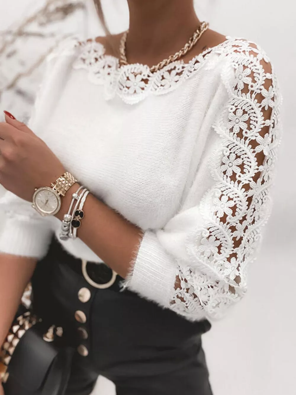 Lace Trim Long Sleeve Sweater, image 4