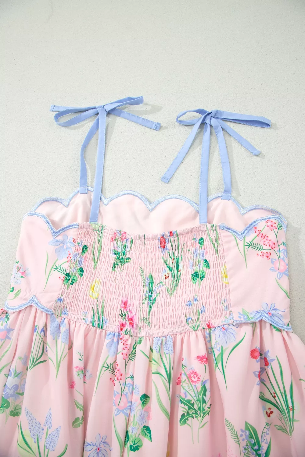 Floral Print Contrast Trim Self-tie Straps High Waist Midi Dress, image 5