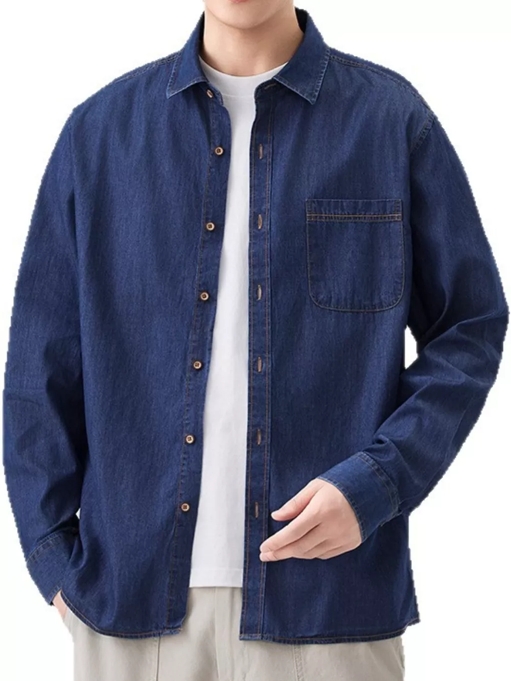 Men's Full Size Button Up Long Sleeve Denim Shirt Plus Size, image 2