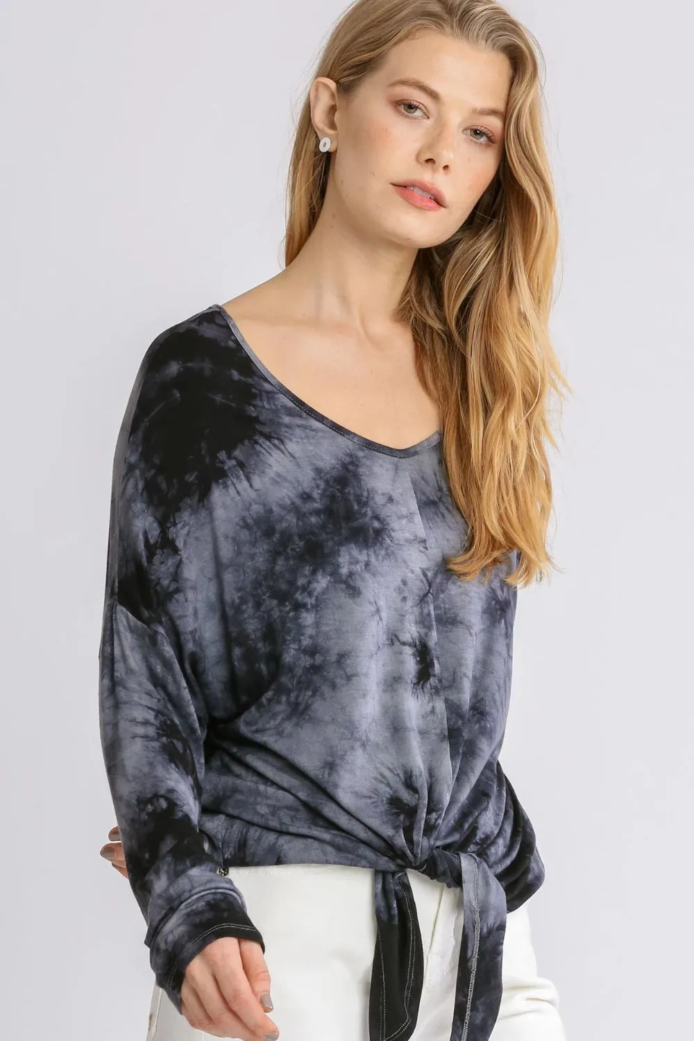 Full Size Tie Dye Lightweight Long Sleeve Top Plus Size