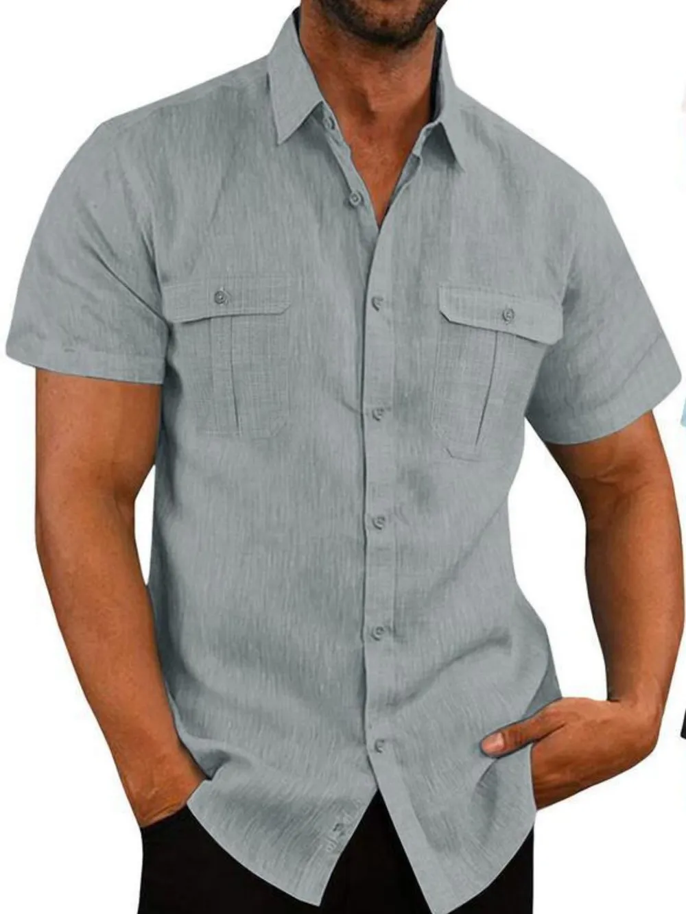 Men's Plus Size Collared Neck Short Sleeve Shirt, image 2