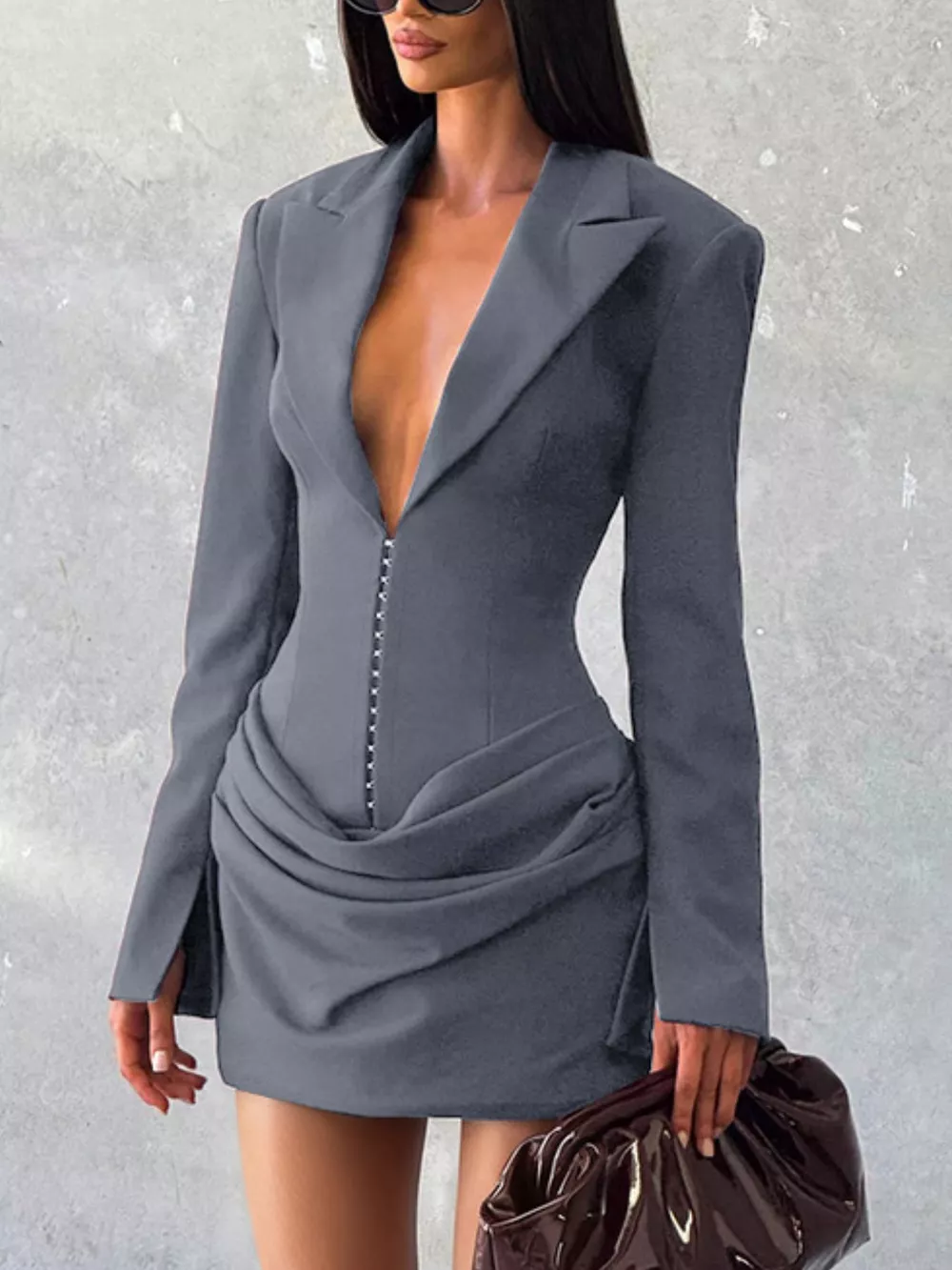 Full Size Blazer-Style Long Sleeve Mini Dress Plus Size, image 7