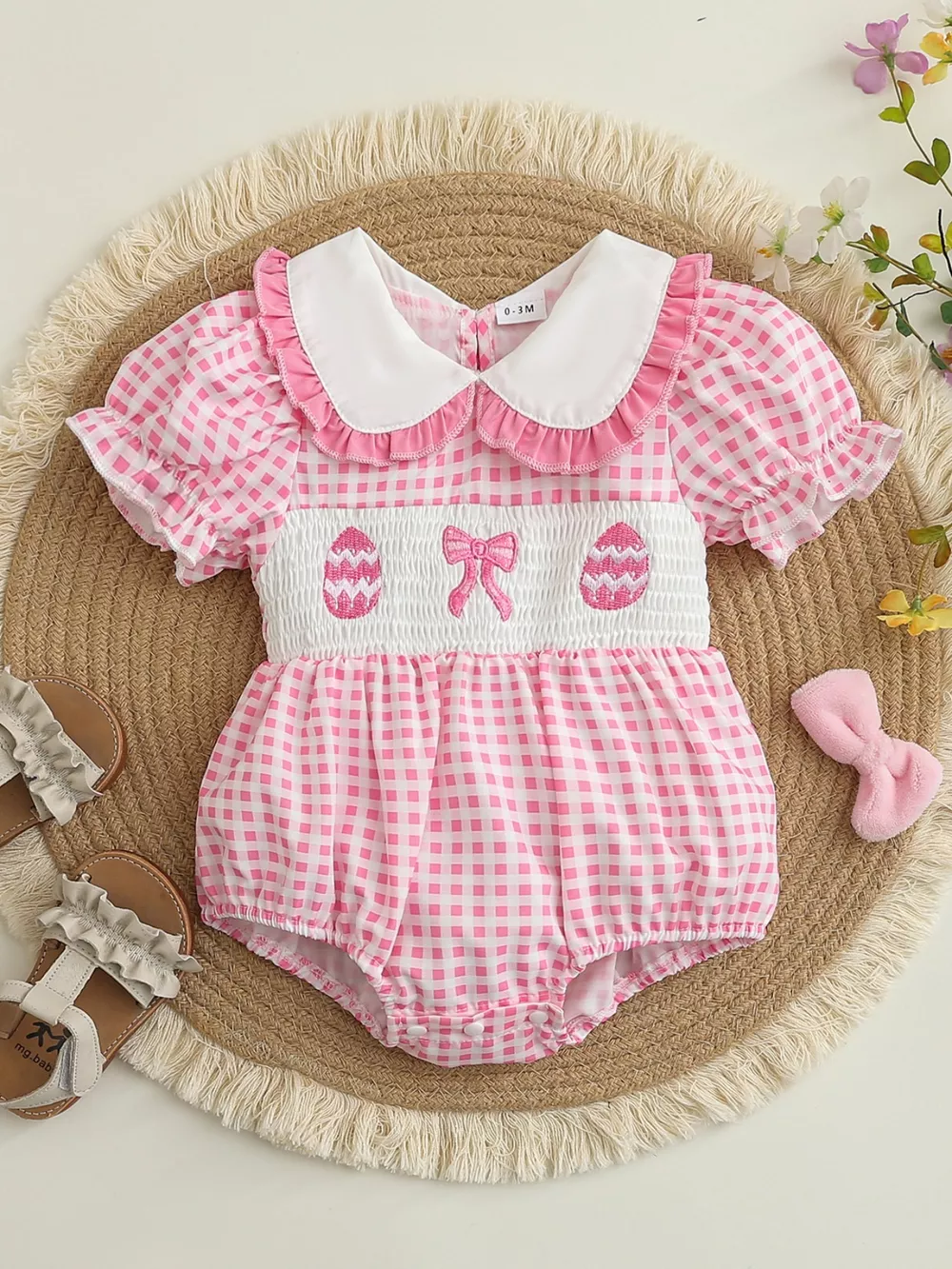 Children's Embroidered Gingham One-Piece