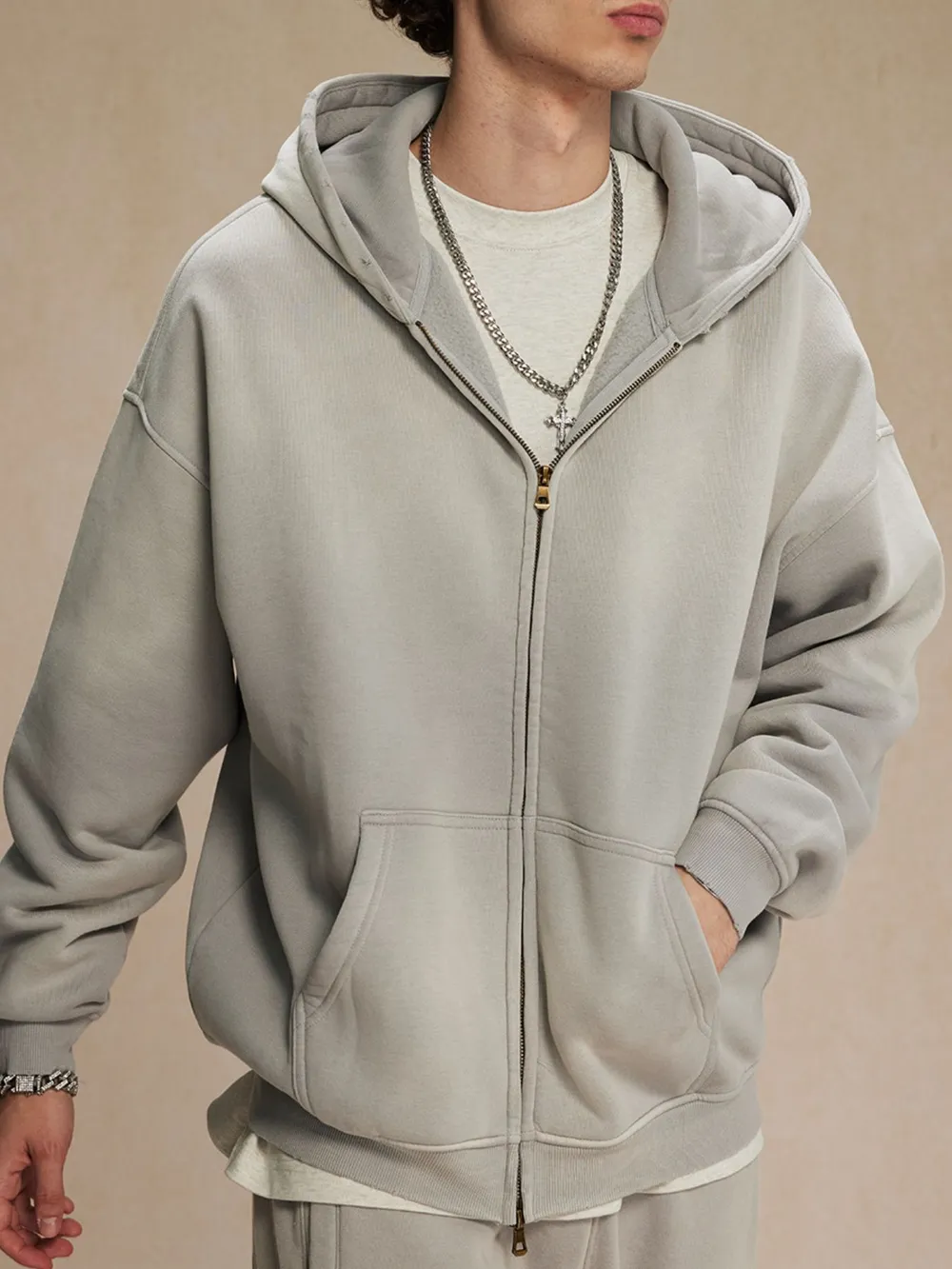 Men's Oversized Casual Zip-Up Hoodie, image 7