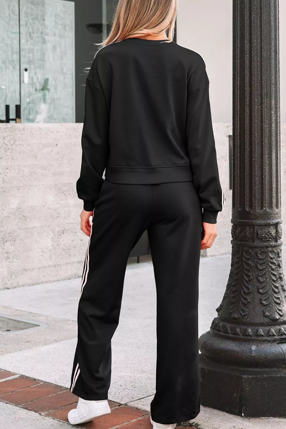 Striped Detail Crewneck Pullover Elastic Sweatpants 2pcs Outfit, image 6