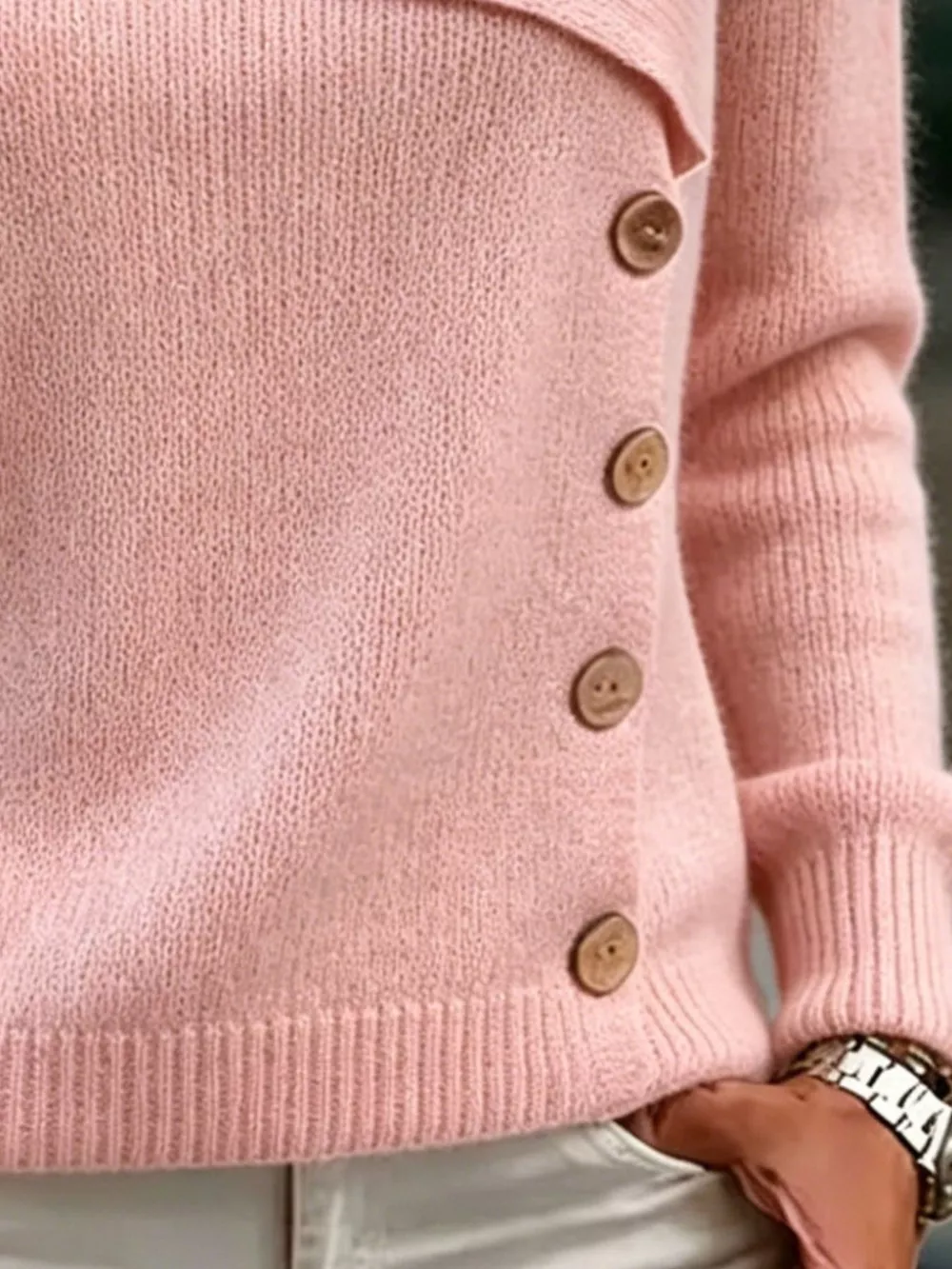 Full Size Asymmetrical Decor Button Sweater Plus Size, image 3