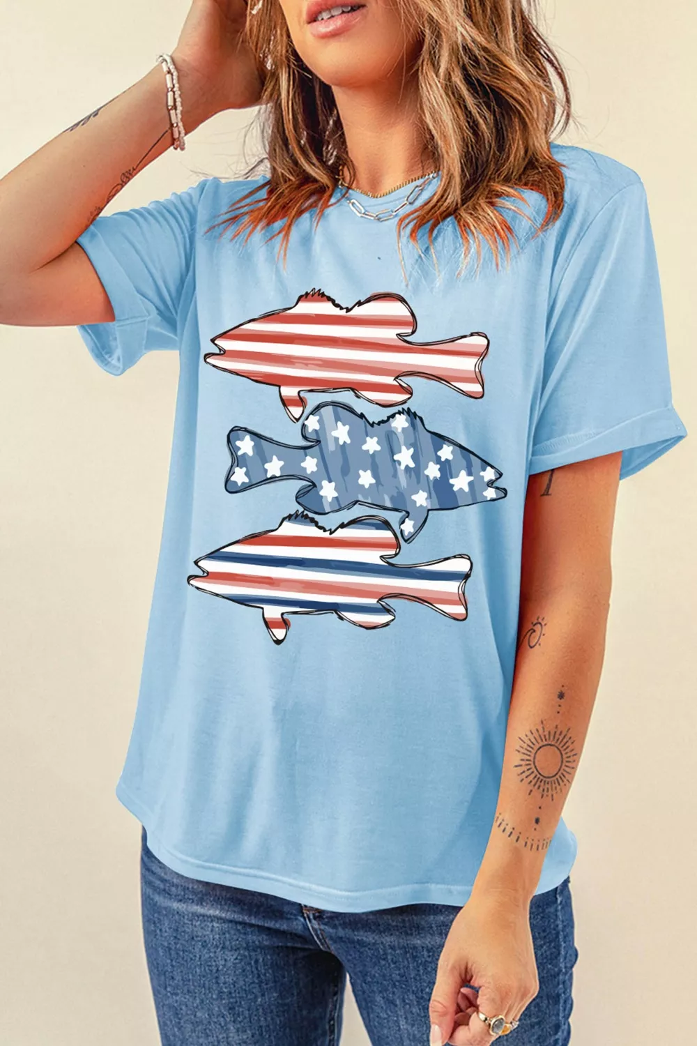 Patriotic Fish Graphic Short Sleeve T-Shirt, image 6