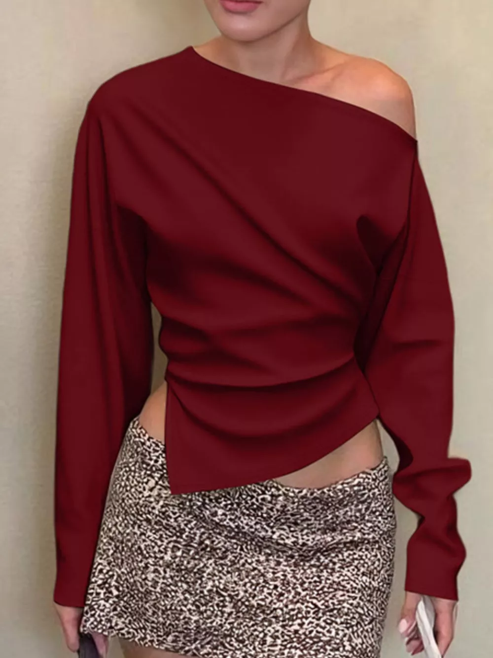 Asymmetrical Off-Shoulder Long Sleeve T-Shirt, image 24