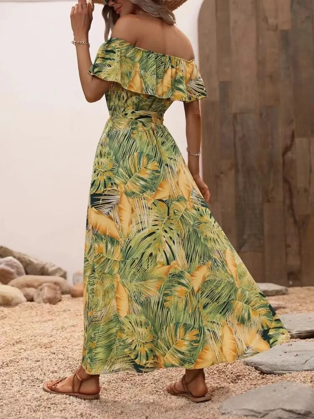 Ruffled Printed Off Shoulder Maxi Dress, image 6