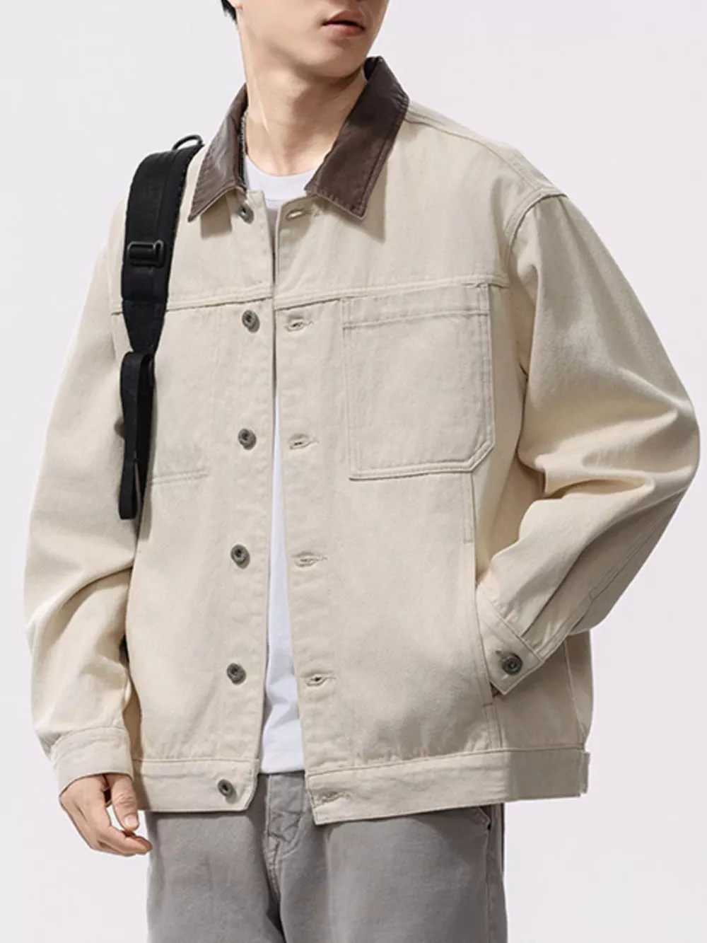 Men's Plus Size Two-Tone Collar Casual Jacket, image 3