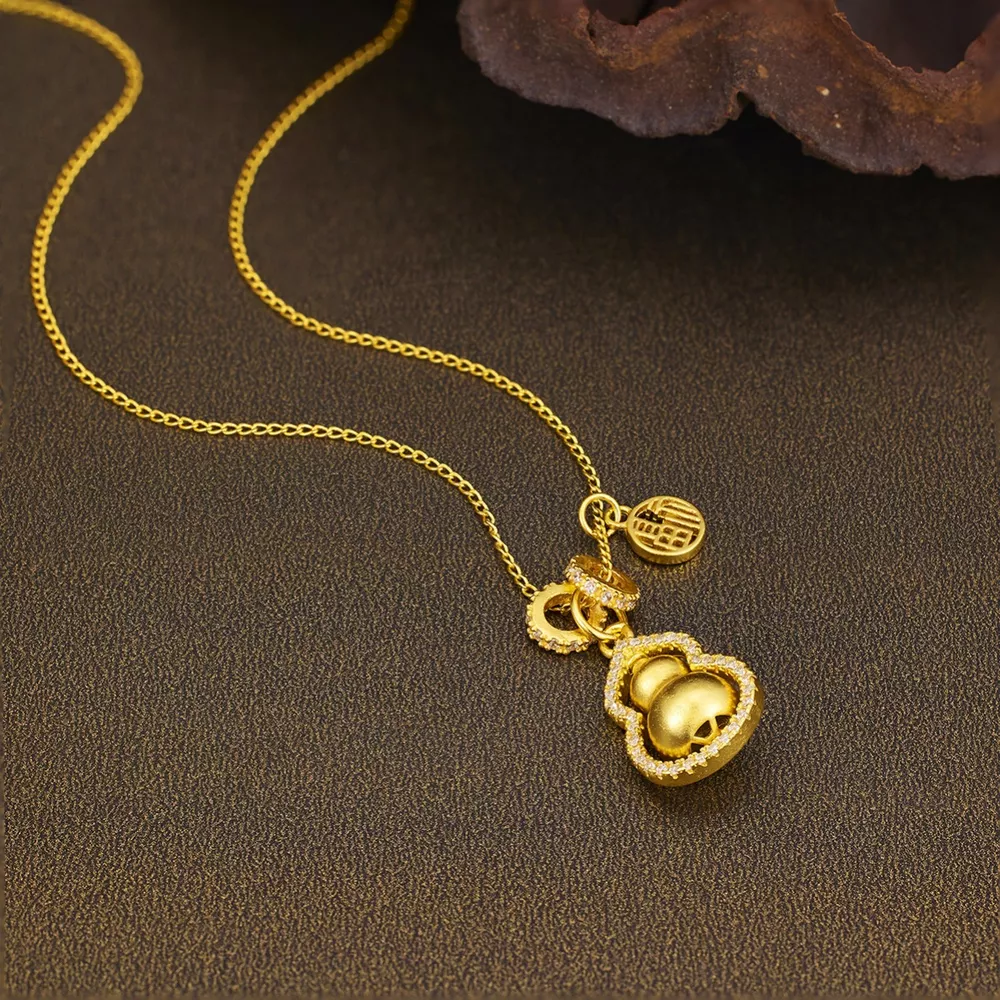 18K Gold-Plated Gourd Pendant Necklace, image 2