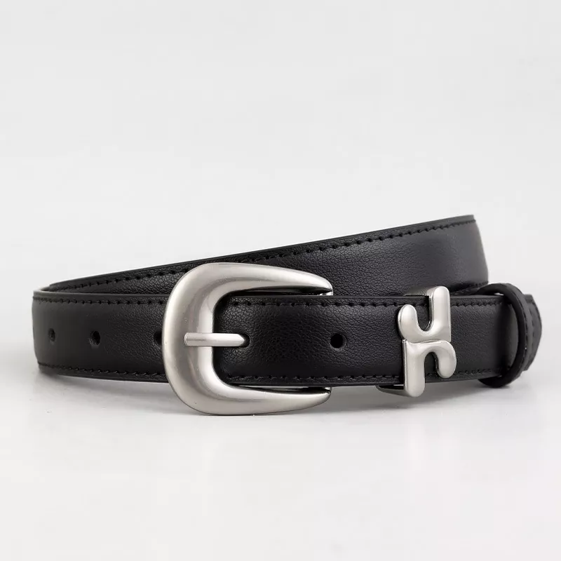 Leather Belt with Stylish H-Shaped Buckle