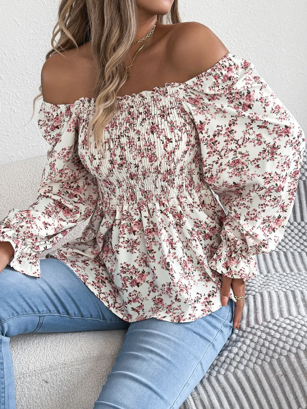 Floral Square Neck Flounce Sleeve Blouse, image 6