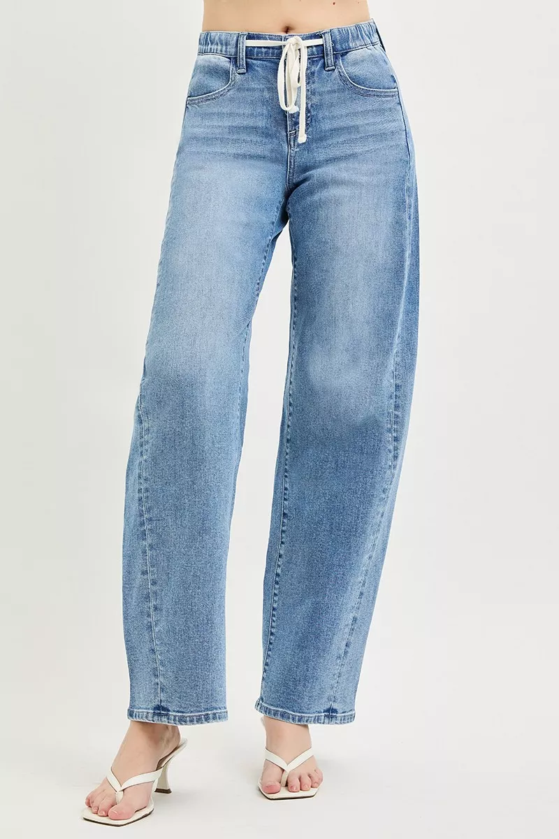 Relaxed Fit Drawstring Waist Jeans, image 3