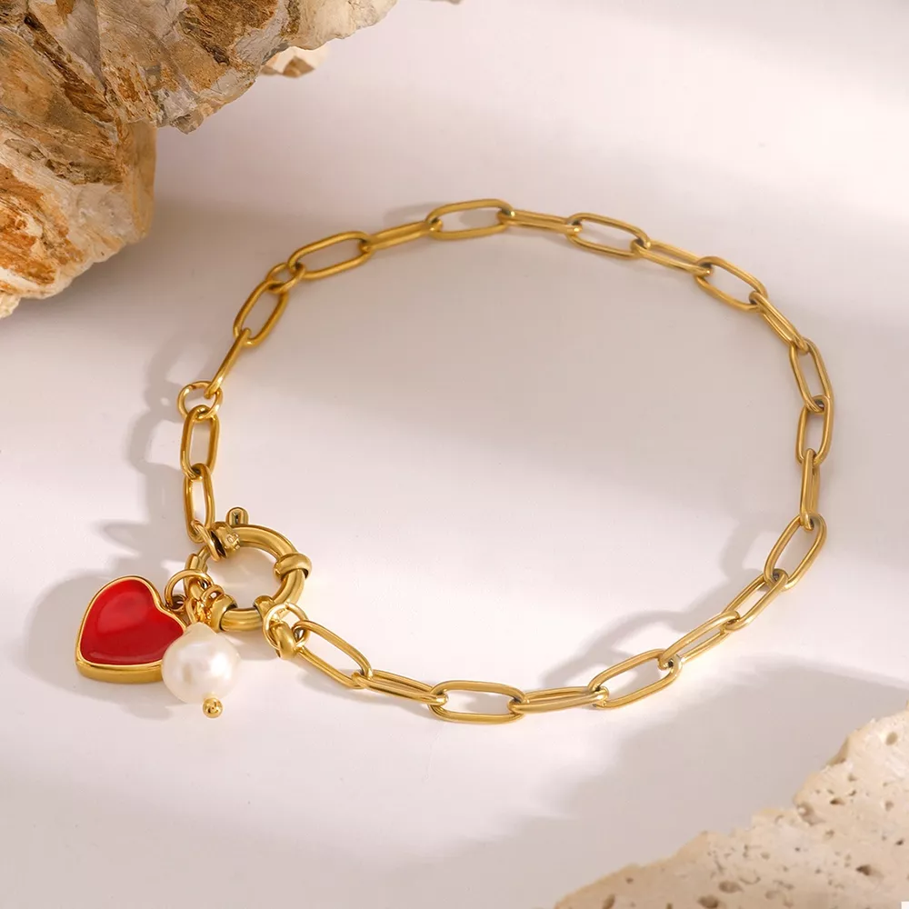 18K Gold-Plated Heart Charm Bracelet, image 4