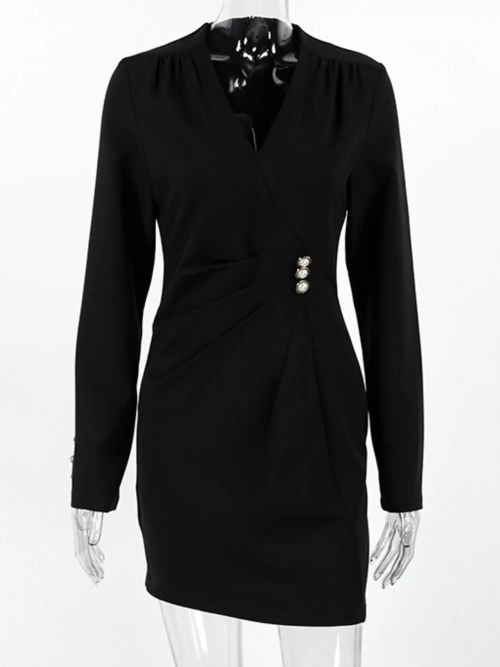 Ruched Surplice Long Sleeve Dress, image 5