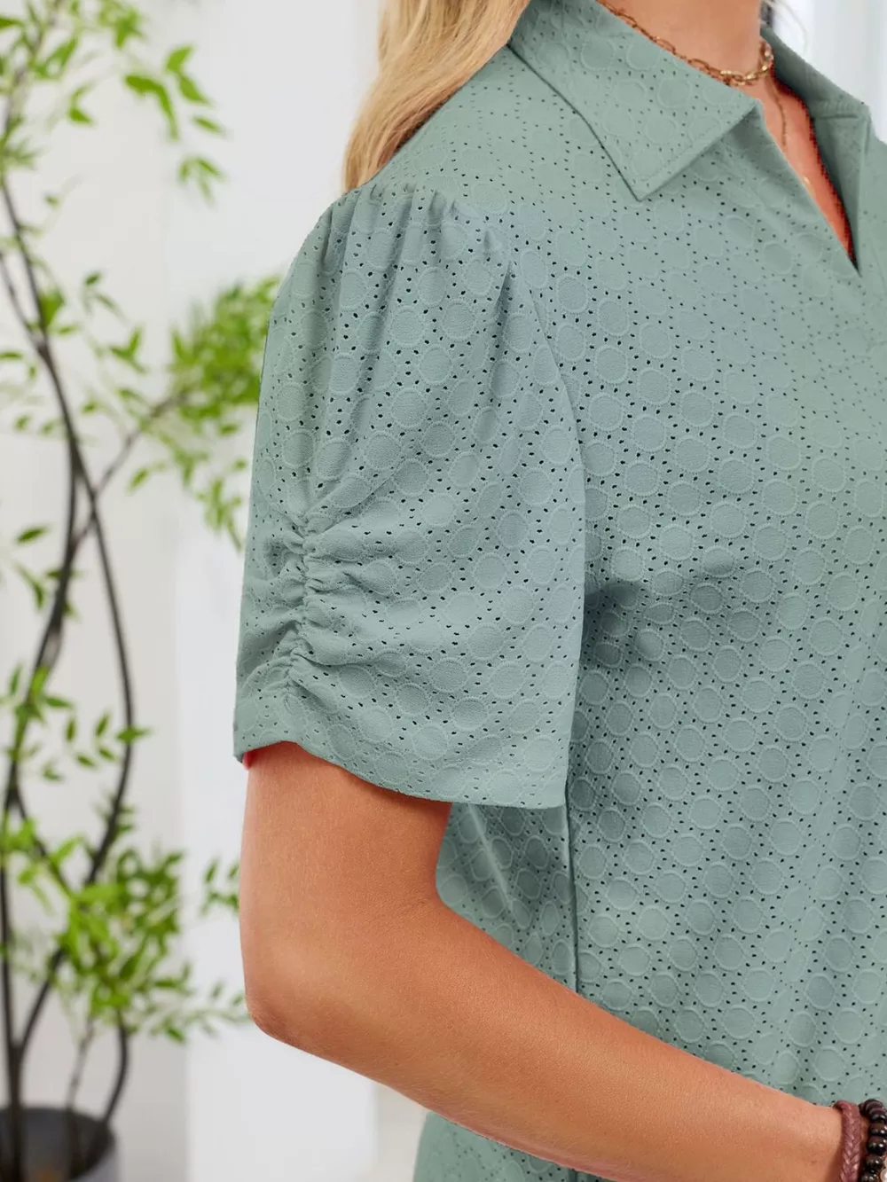 Eyelet Short Sleeve Blouse, image 8
